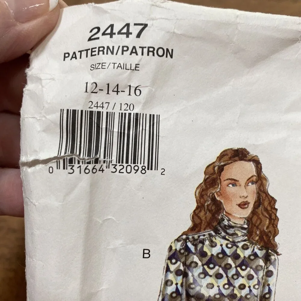 Vogue Sewing Pattern 2447 Midi Dress Blouson Drop Waist Y2K 2000s sizes 12-16